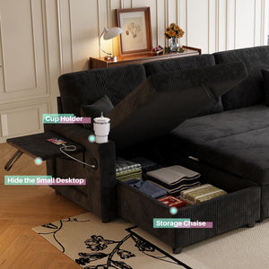Convertible Sectional Sleeper Sofa with Storage & USB Charging