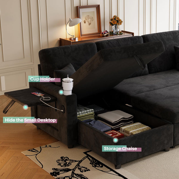 Convertible Sectional Sleeper Sofa with Storage & USB Charging