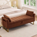 King Size Storage Bench with Arms, Boucle Fabric, Gold Legs, 2 Pillows