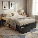 Bed Frame with 2 Storage Drawers and Wooden Slats, No Box Spring Needed