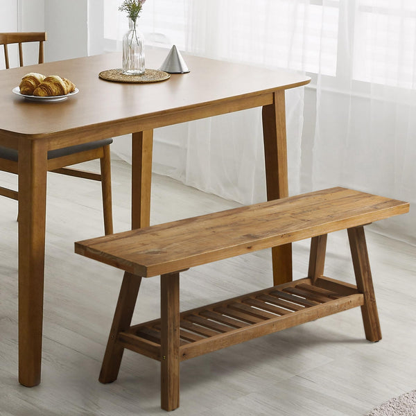 Reclaimed Wood Farmhouse Entryway Bench with Storage Shelf