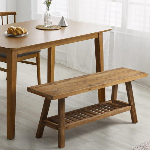 Reclaimed Wood Farmhouse Entryway Bench with Storage Shelf