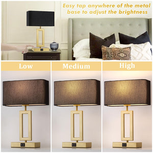 Touch Control Dimmable Table Lamps Set of 2 with USB Ports