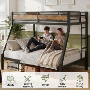 Twin Over Full Metal Bunk Bed with Guardrails