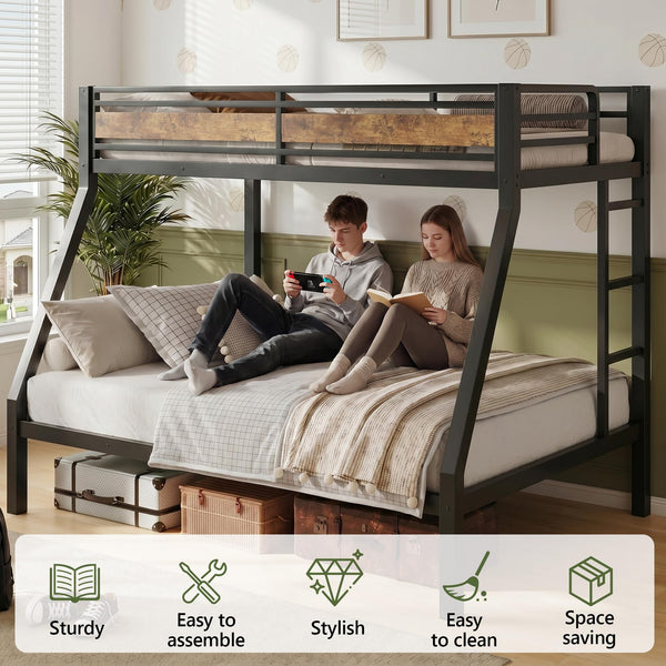 Twin Over Full Metal Bunk Bed with Guardrails