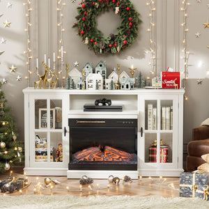 Fireplace TV Stand for 65" TV — 3-Sided Glass with Storage