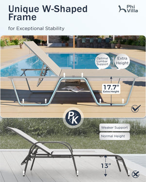 Oversized Outdoor Chaise Lounge Chair Set of 2, Foldable & Adjustable
