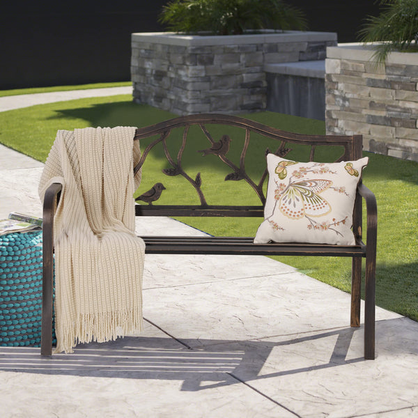 Cast Iron Outdoor Garden Bench with Backrest and Armrests