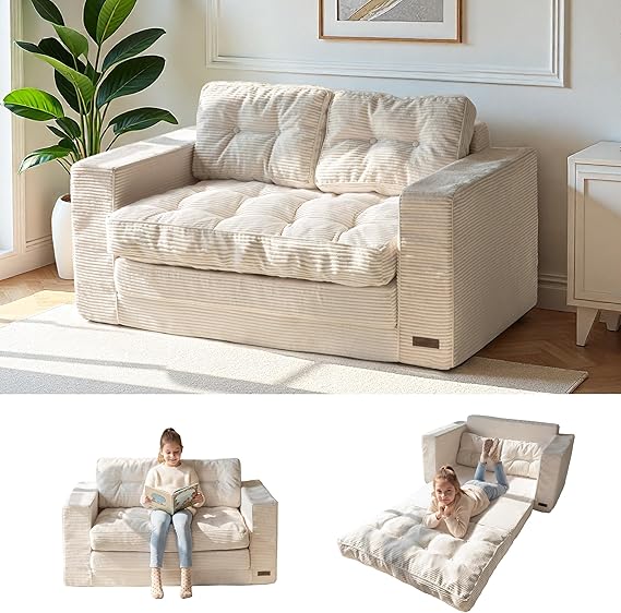 Convertible Sofa Bed – Pull-Out Loveseat Sleeper with Pillows