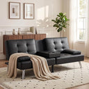 Convertible Futon Sofa Bed with Adjustable Backrest & Armrest