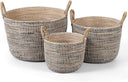 Seagrass Storage Basket Set of 4 – 2 Round & 2 Square Woven Bins with Handles