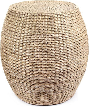 Handwoven Seagrass Pouf Ottoman – Natural Cattail Footstool