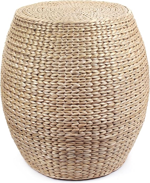 Handwoven Seagrass Pouf Ottoman – Natural Cattail Footstool