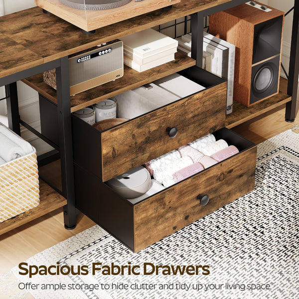 TV Stand with Power Outlet, Fabric Drawers & Cable Management