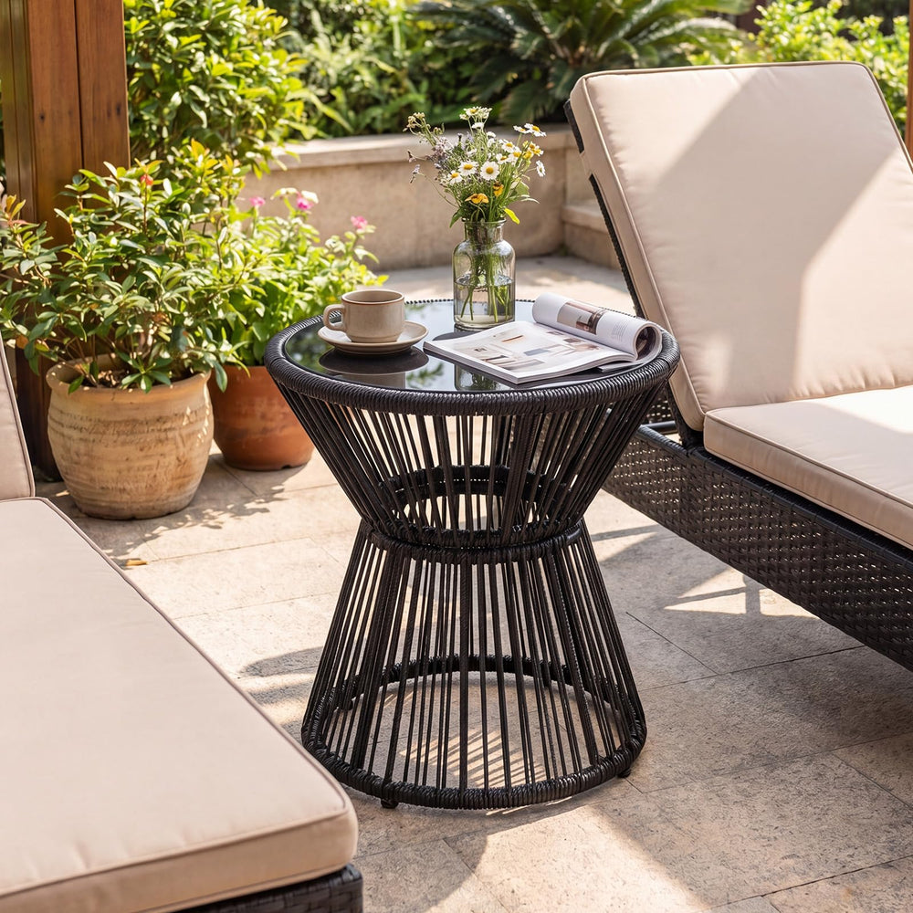 Wicker LED End Table with Tempered Glass Top