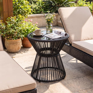 Wicker LED End Table with Tempered Glass Top