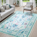 Washable Oushak Area Rug – Floral, Non-Slip, Low Pile