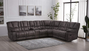 Grey Microfiber Reclining Sectional Sofa – L-Shaped, 5-Seat