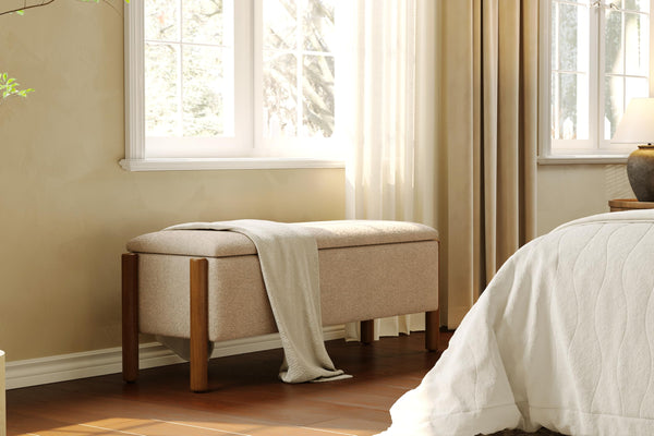 Storage Ottoman Bench with Walnut Legs