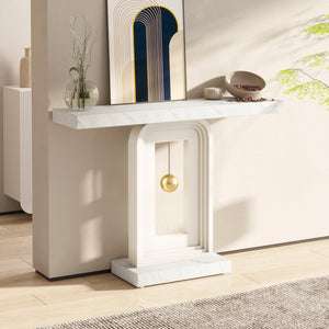 40" Faux Marble Console Table with Geometric Base