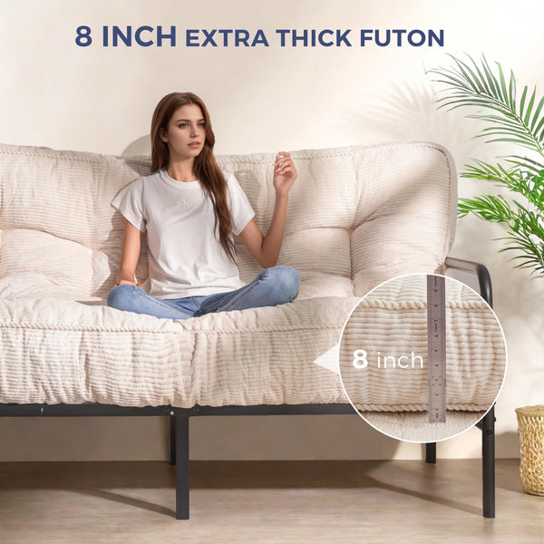 8-Inch Full Size Futon Mattress – Thick Shredded Foam Floor Sofa Bed