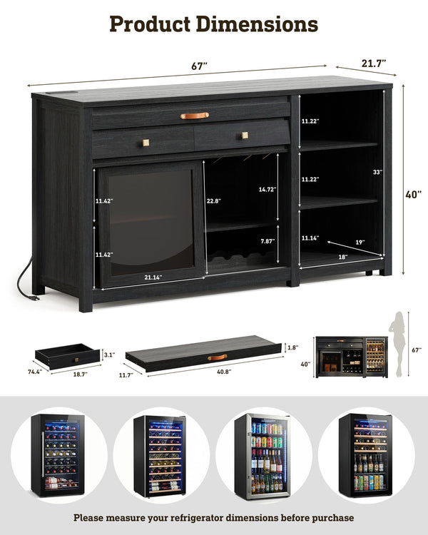 Extra Large Coffee Bar Cabinet with Fridge Space & Power Outlets