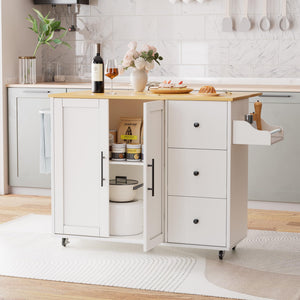 Rolling Kitchen Island with Storage and Drop Leaf