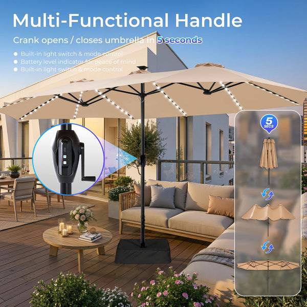 15ft LED Solar Patio Umbrella with Base