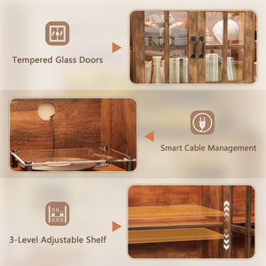 Farmhouse TV Stand 58 Inch with Glass Doors, LED Lights & USB Charging