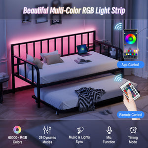 Twin to King Pop-Up Trundle Daybed with LED Lights & Charging Station