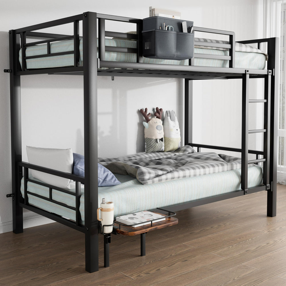 Heavy Duty Metal Bunk Bed Twin Over Twin with Desk, Storage & Convertible Design