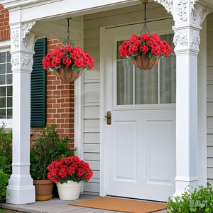 Artificial Geranium Hanging Baskets with Silk Flowers – Set of 2