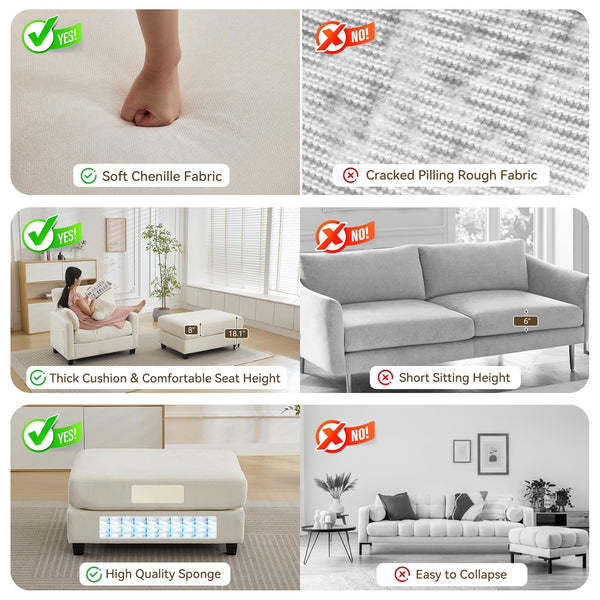 Chenille Chaise Lounge Chair with Ottoman
