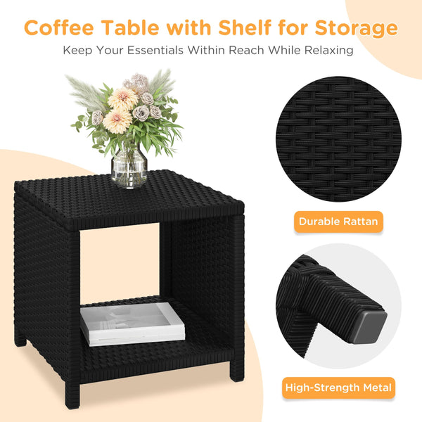 5-Piece PE Rattan Patio Conversation Set with Ottomans