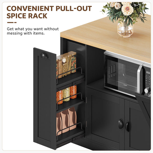 63-Inch Kitchen Island with LED Lights, Power Outlet & Trash Can Storage
