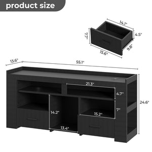 TV Stand with Drawers, LED Lights & Charging Station for 50–70 Inch TVs