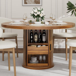 47 Inch Round Dining Table with Storage Shelf & Drawer — Seats 4 to 6