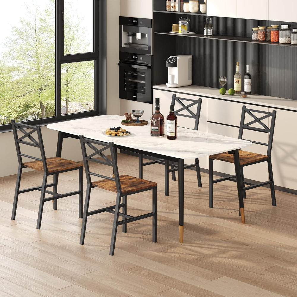 Rustic Dining Chair Set with Metal Frame & Backrest