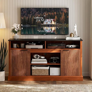 Mid-Century TV Stand with Fluted Door Cabinets