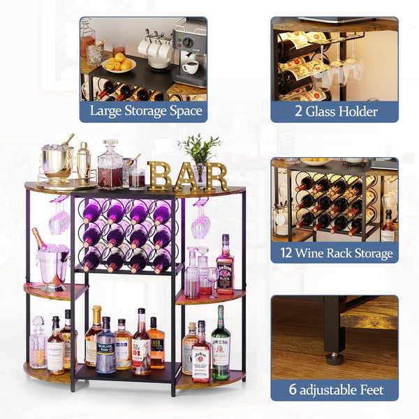 3-Tier Wine Bar Cabinet with LED Lights