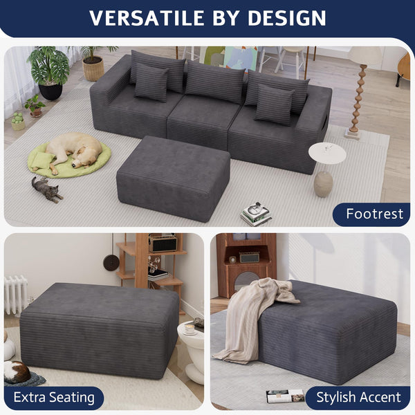 Oversized Corduroy Cloud Ottoman – Rectangle Pouf with 28D Foam