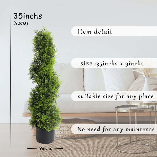 35-Inch Spiral Topiary Trees – 2 Pack Artificial Outdoor Plants