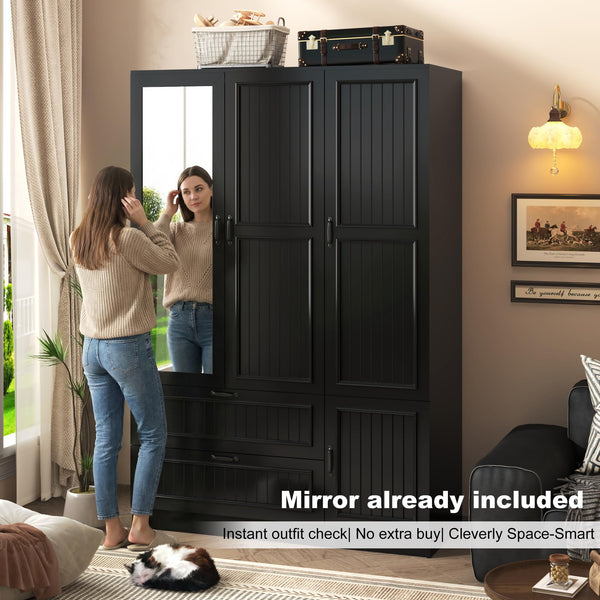 3-Door Wardrobe Armoire with Mirrors & LED Lights