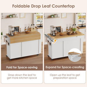 Rolling Kitchen Island with Drop Leaf Countertop & Storage