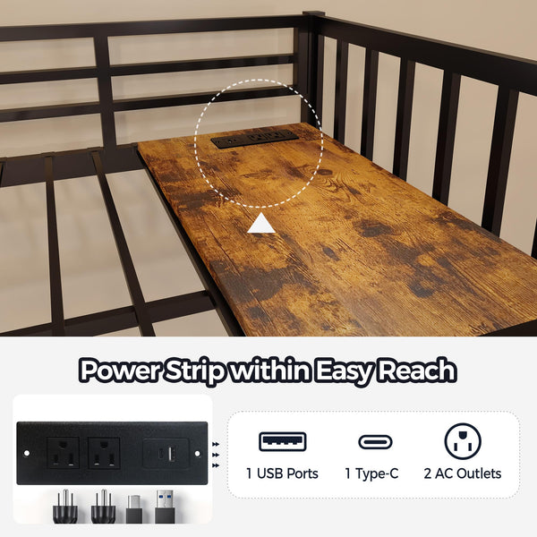 Triple Bunk Bed with Charging Station & LED Lights — Metal, Storage Drawers, Convertible