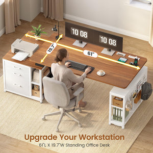Height Adjustable Standing Desk with Drawers & Power Outlet, 61"