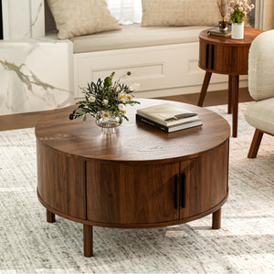 Round Coffee Table with Sliding Doors