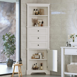 69" Tall Corner Cabinet with Adjustable Shelves and Drawers