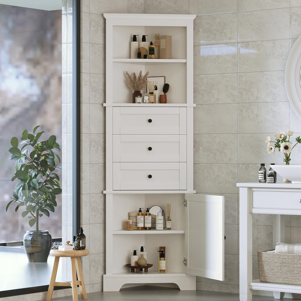 69" Tall Corner Cabinet with Adjustable Shelves and Drawers