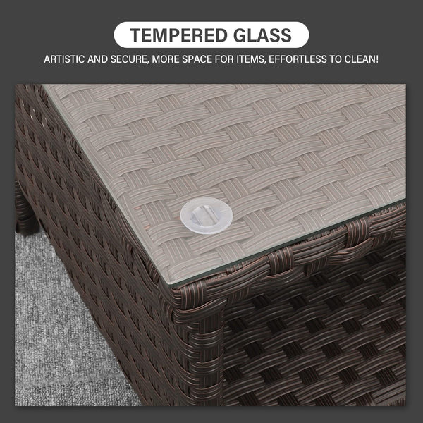 Outdoor Wicker Patio Coffee Table with 2-Layer Storage and Glass Top